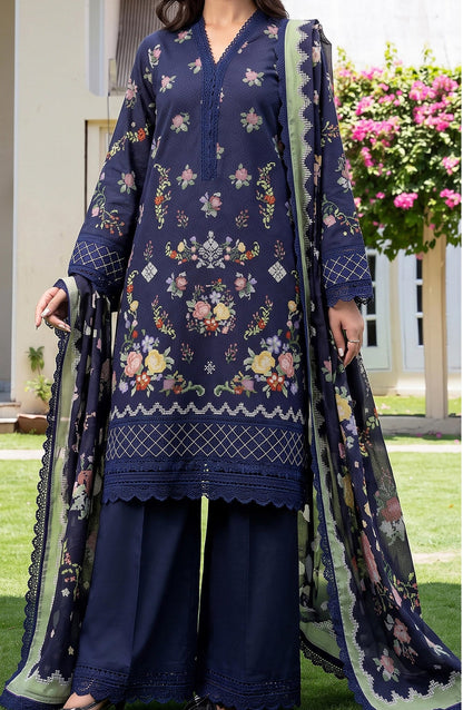 Mausummery Printed Linen Unstitched 3 Piece Suit - 05 Peony - MU26LN - Blue - Winter Collection