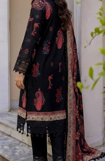 Mausummery Printed Linen Unstitched 3 Piece Suit - 09 Alstroemeria - MU26LN - Black - Winter Collection