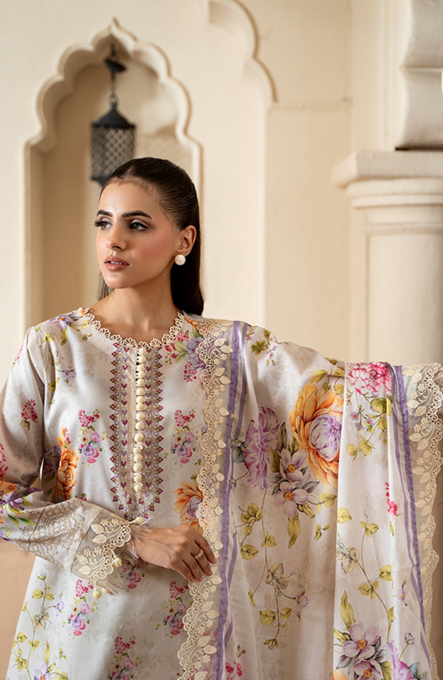 Mausummery Printed Lawn Unstitched 3 Piece Suit - 06 Crystal Aura - MU26TRE - Cream - Summer Collection
