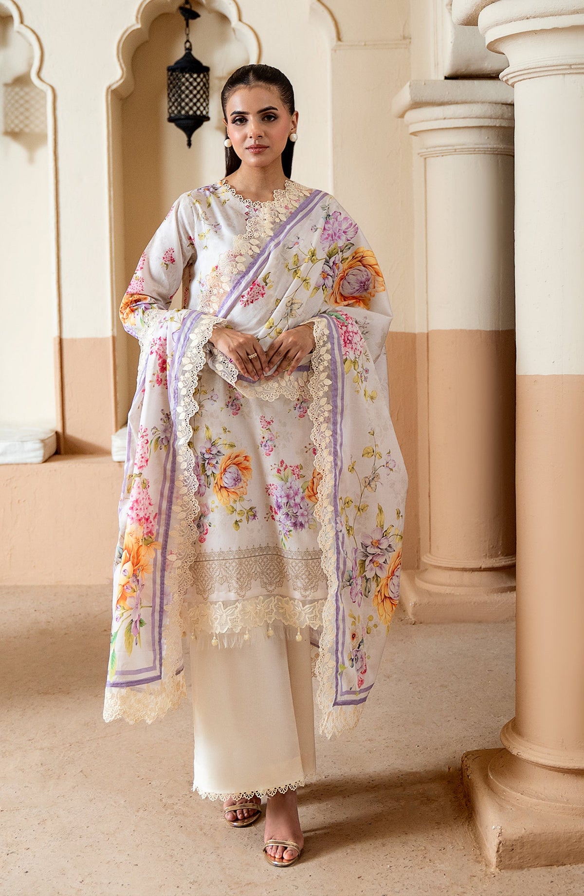 Mausummery Printed Lawn Unstitched 3 Piece Suit - 06 Crystal Aura - MU26TRE - Cream - Summer Collection