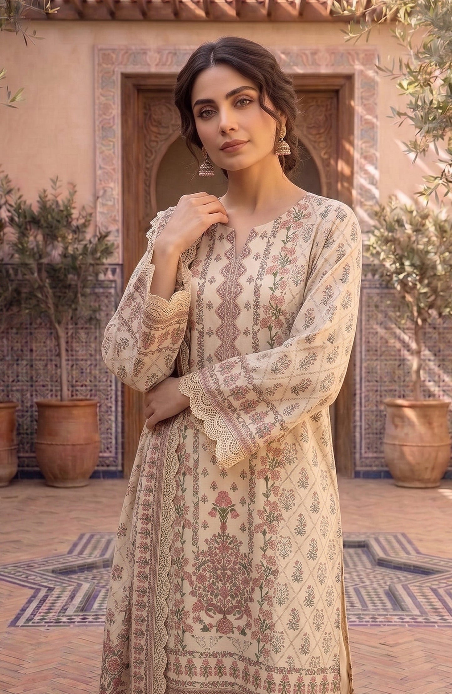 Mausummery Printed Lawn Unstitched 3 Piece Suit - D-09 Orchid - MU26FRN - Fawn - Summer Collection