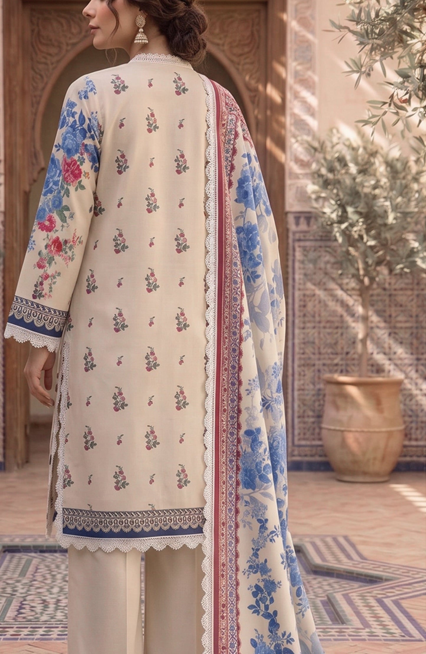 Mausummery Printed Lawn Unstitched 3 Piece Suit - D-07 Bluebell - MU26FRN - Cream - Summer Collection