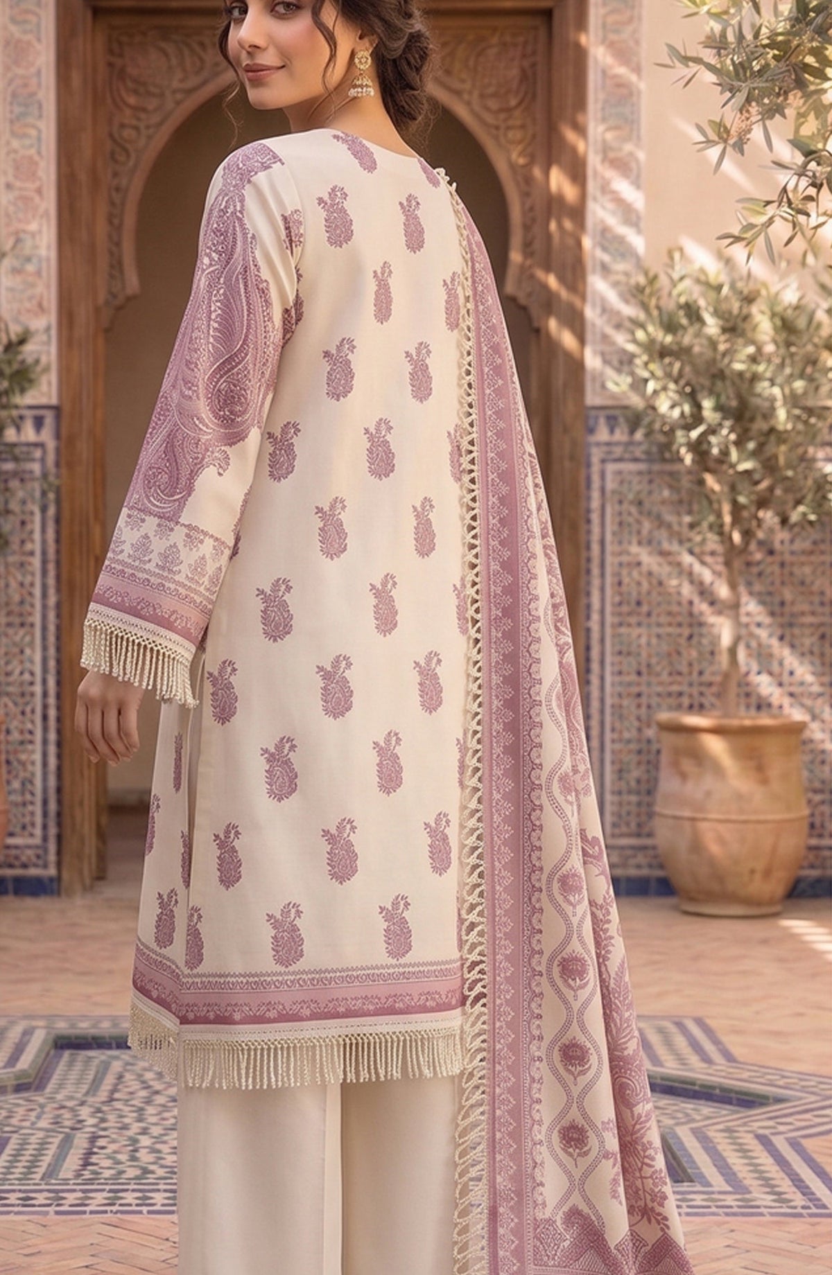 Mausummery Printed Lawn Unstitched 3 Piece Suit - D-02 Aster - MU26FRN - Off White - Summer Collection