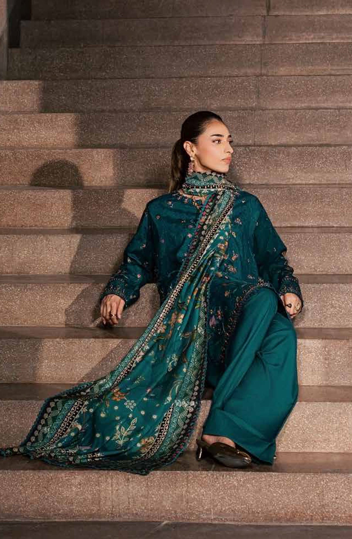 Maya by Nureh Embroidered Linen Unstitched 3 Piece Suit - NW-126 - NL26MYA - Green - Winter Collection