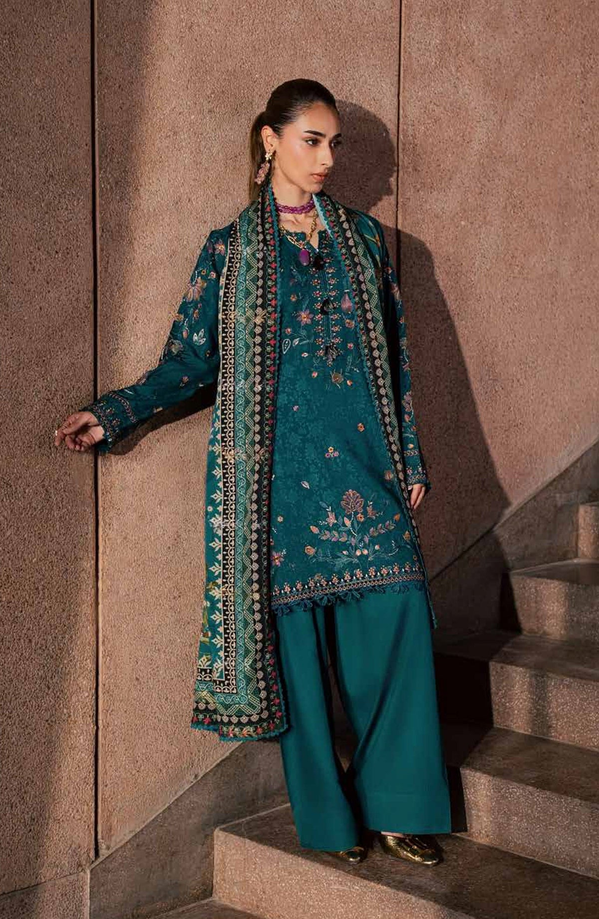 Maya by Nureh Embroidered Linen Unstitched 3 Piece Suit - NW-126 - NL26MYA - Green - Winter Collection