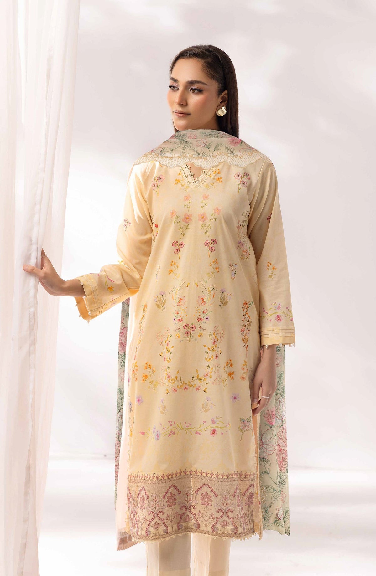 Mayanaz by Printed & Embroidered Lawn Unstitched 3 Piece Suit - MN-10 - AK26MYN - Fawn - Summer Collection