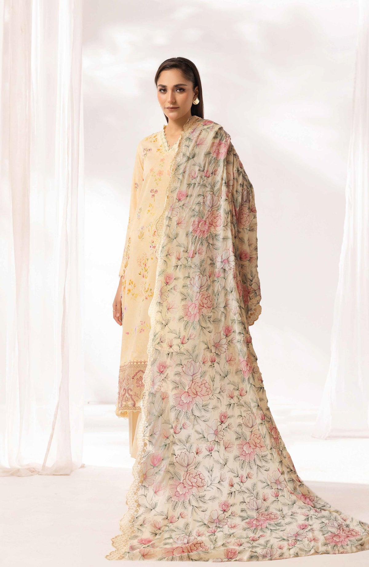 Mayanaz by Printed & Embroidered Lawn Unstitched 3 Piece Suit - MN-10 - AK26MYN - Fawn - Summer Collection