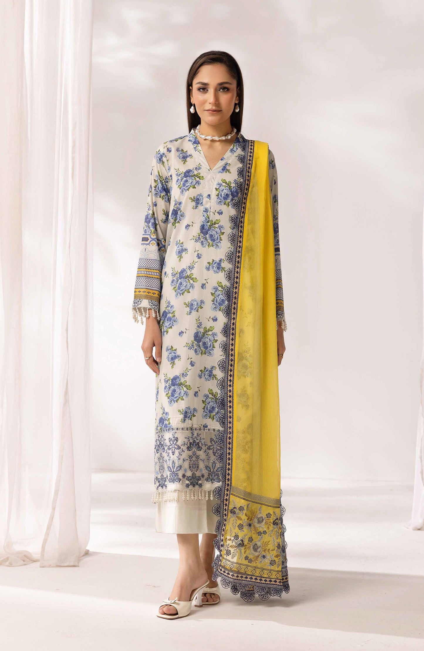 Mayanaz by Al Karim Printed & Embroidered Lawn Unstitched 3 Piece Suit - MN-08 - AK26MYN - White - Summer Collection