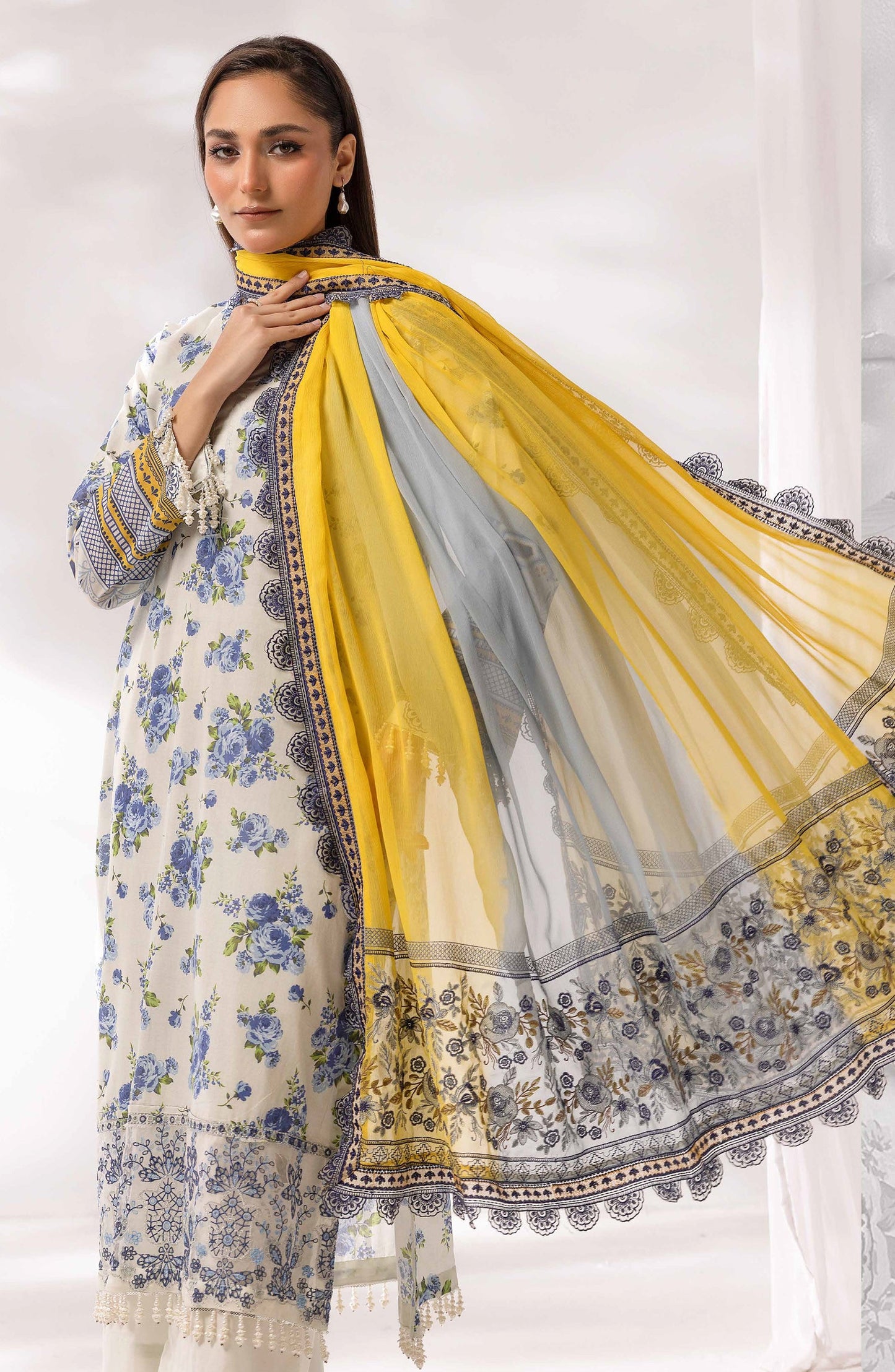 Mayanaz by Printed & Embroidered Lawn Unstitched 3 Piece Suit - MN-08 - AK26MYN - White - Summer Collection