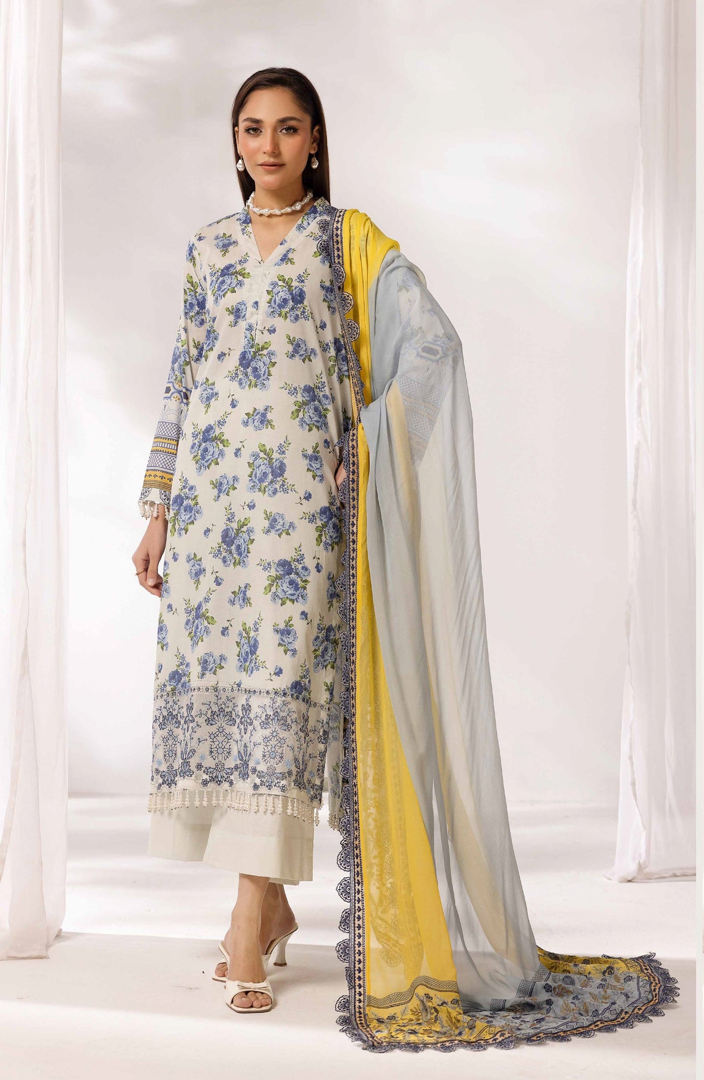 Mayanaz by Printed & Embroidered Lawn Unstitched 3 Piece Suit - MN-08 - AK26MYN - White - Summer Collection
