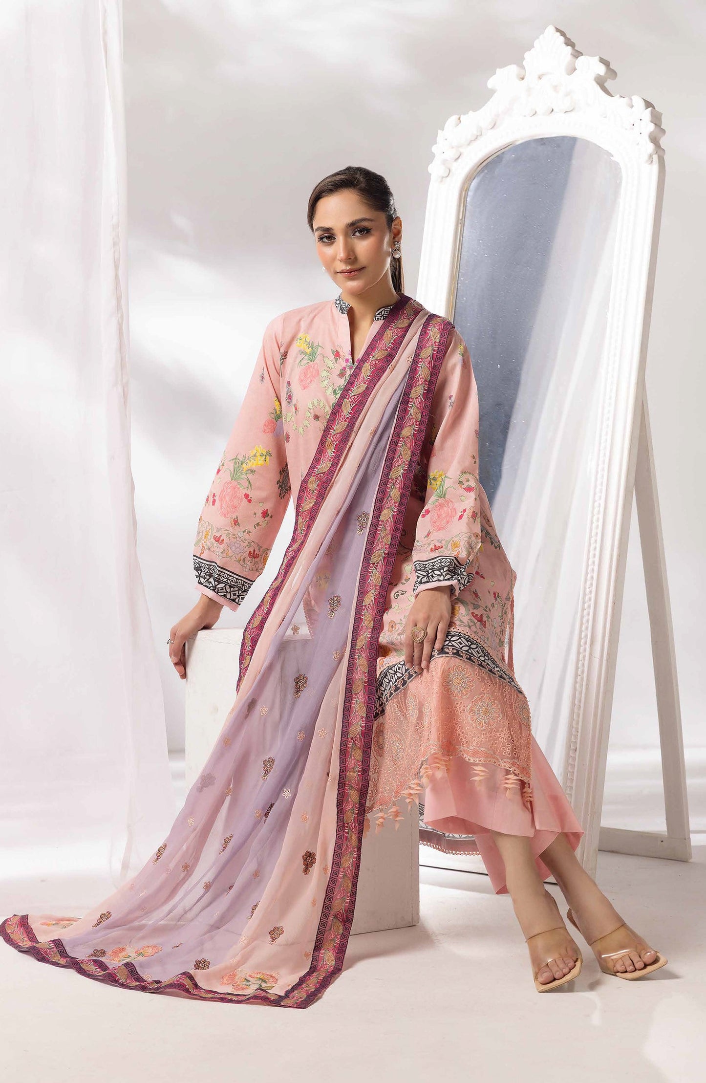 Mayanaz by Al Karim Printed & Embroidered Lawn Unstitched 3 Piece Suit - MN-07 - AK26MYN - Pink - Summer Collection