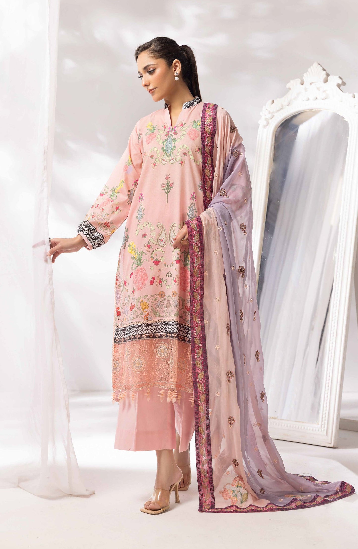 Mayanaz by Printed & Embroidered Lawn Unstitched 3 Piece Suit - MN-07 - AK26MYN - Pink - Summer Collection