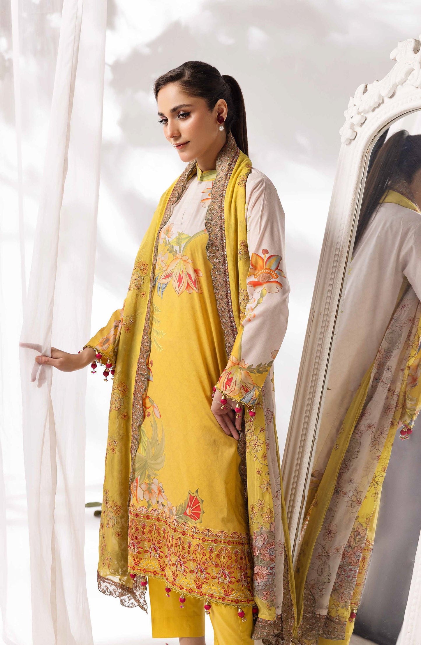 Mayanaz by Al Karim Printed & Embroidered Lawn Unstitched 3 Piece Suit - MN-04 - AK26MYN - Yellow - Summer Collection