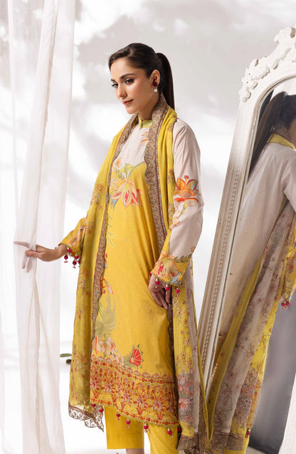 Mayanaz by Printed & Embroidered Lawn Unstitched 3 Piece Suit - MN-04 - AK26MYN - Yellow - Summer Collection