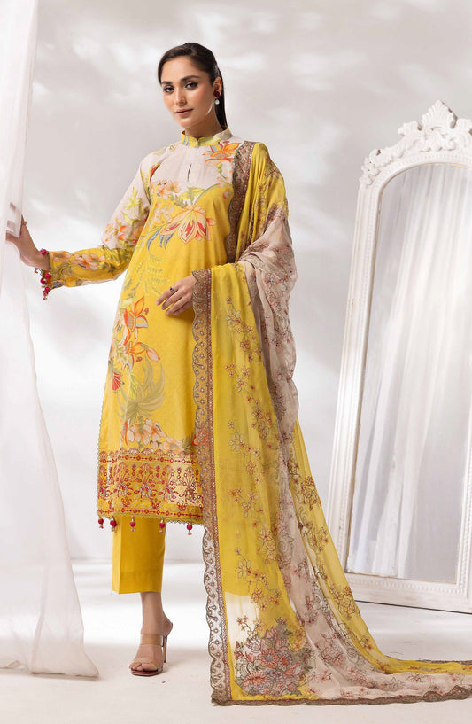 Mayanaz by Printed & Embroidered Lawn Unstitched 3 Piece Suit - MN-04 - AK26MYN - Yellow - Summer Collection