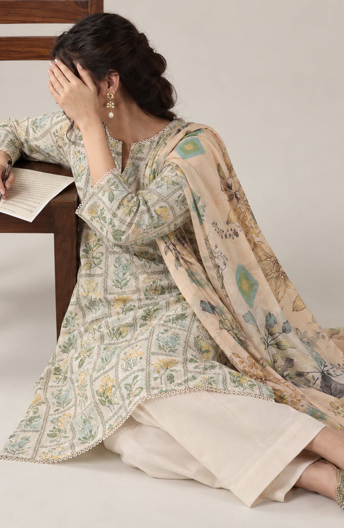 Me & She ki Dosti by Amna Khadija Printed Lawn Stitched 3 Piece Suit - AKMS-03 - AM26DST - Cream - Summer Collection