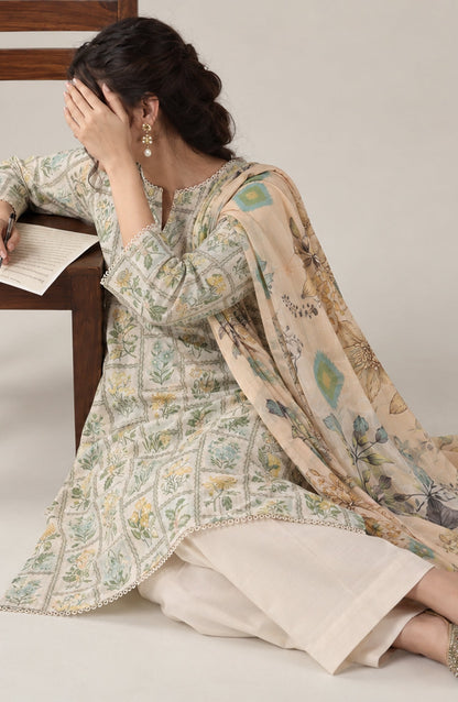 Me & She ki Dosti by Amna Khadija Printed Lawn Stitched 3 Piece Suit - AKMS-03 - AM26DST - Cream - Summer Collection