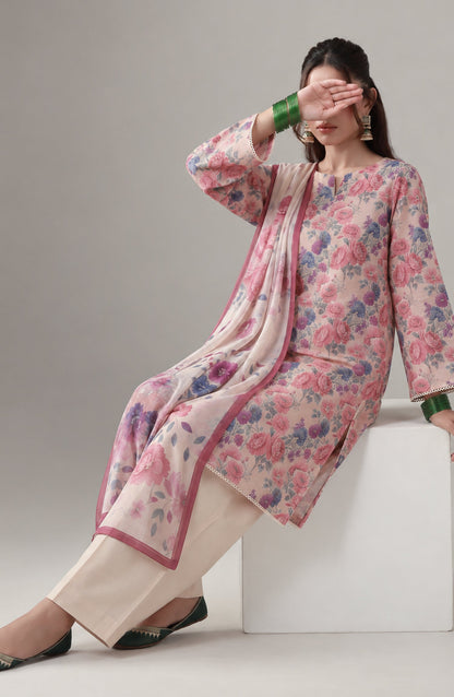 Me & She ki Dosti by Amna Khadija Printed Lawn Stitched 3 Piece Suit - AKMS-06 - AM26DST - Pink - Summer Collection