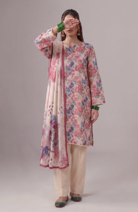 Me & She ki Dosti by Amna Khadija Printed Lawn Stitched 3 Piece Suit - AKMS-06 - AM26DST - Pink - Summer Collection