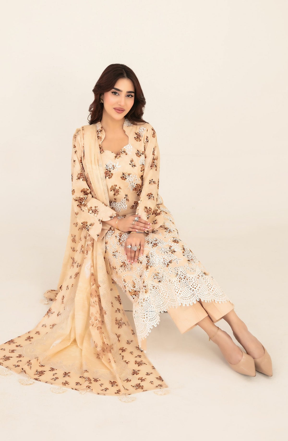 Meem by Tawakkal Fabrics Embroidered Lawn Unstitched 3 Piece Suit - D-3858 - TF26MEM - Peach - Summer Collection