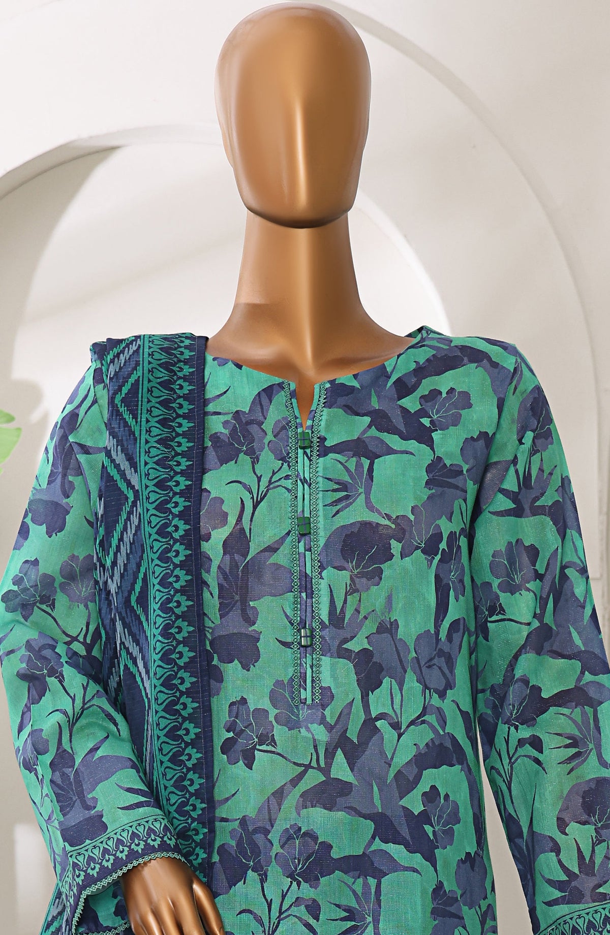 Meenakari by HZ Textiles Embroidered Shamray Cotton Unstitched 3 Piece Suit - MSC-903 - HZ26MEEN - Green - Mid Summer Collection