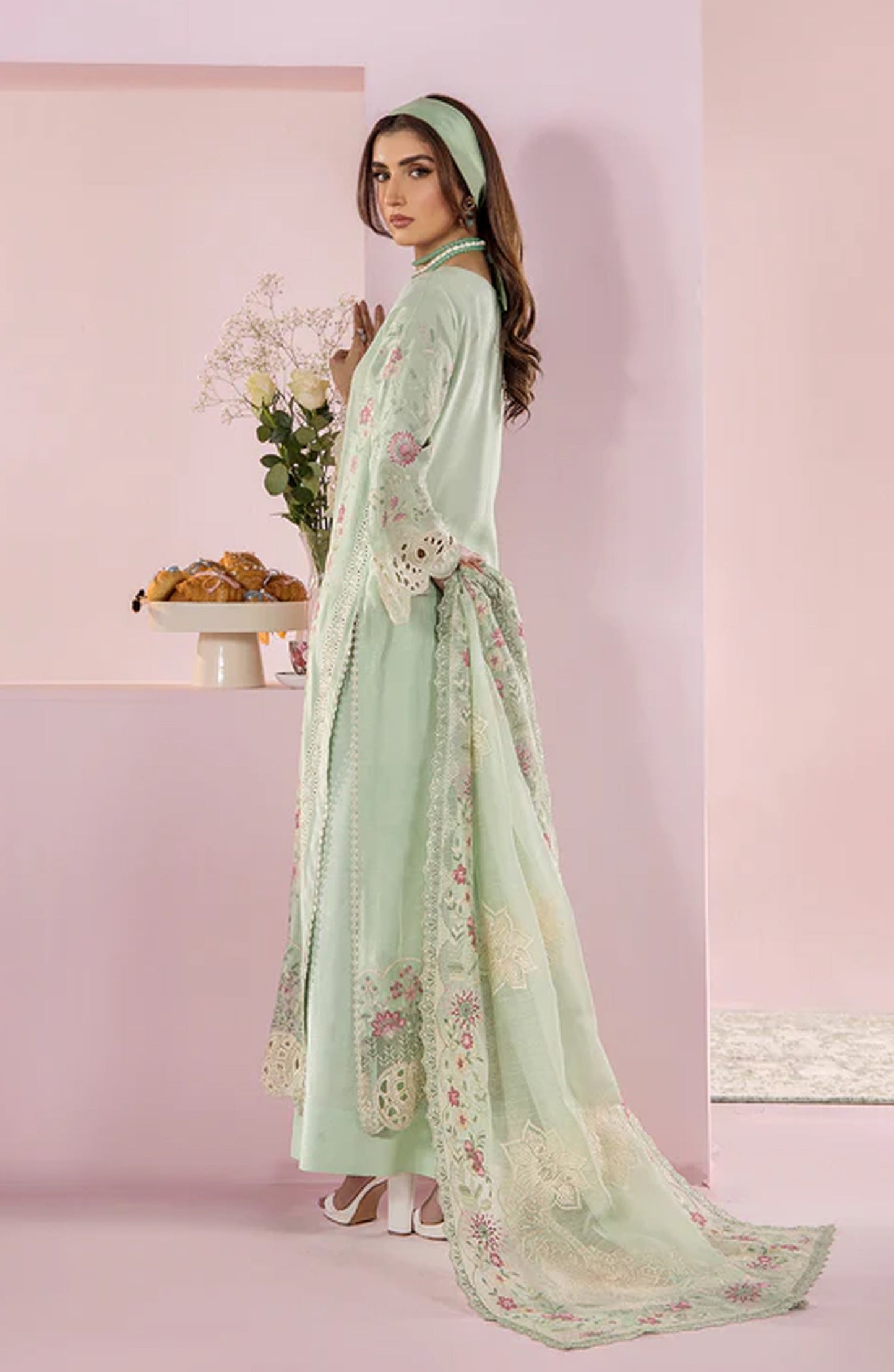 Meeral by Saad Shaikh Embroidered Unstitched 3 Piece Suit - Nora - SSH26TR - Mint Green - Eid Collection
