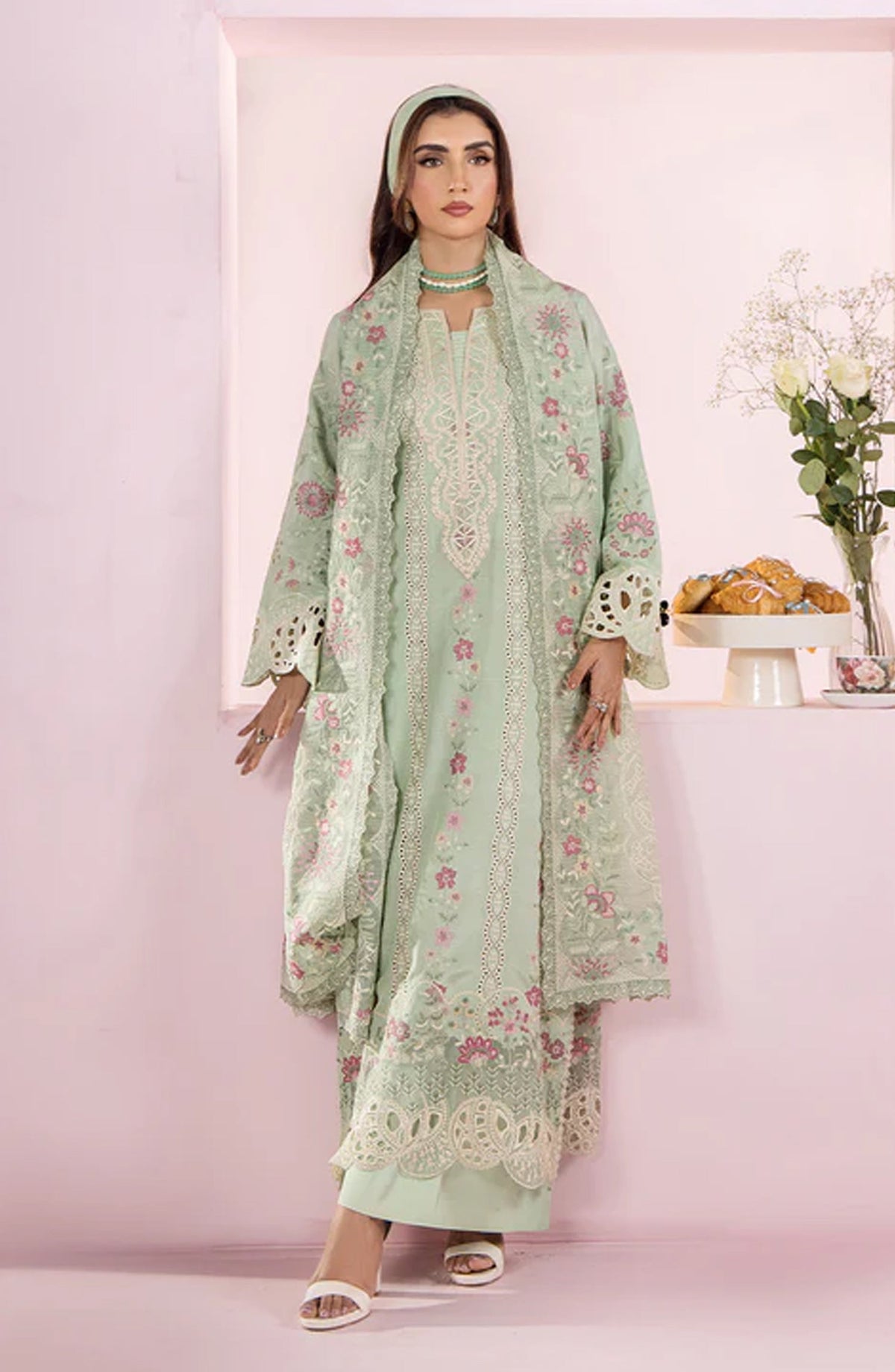 Meeral by Saad Shaikh Embroidered Unstitched 3 Piece Suit - Nora - SSH26TR - Mint Green - Eid Collection