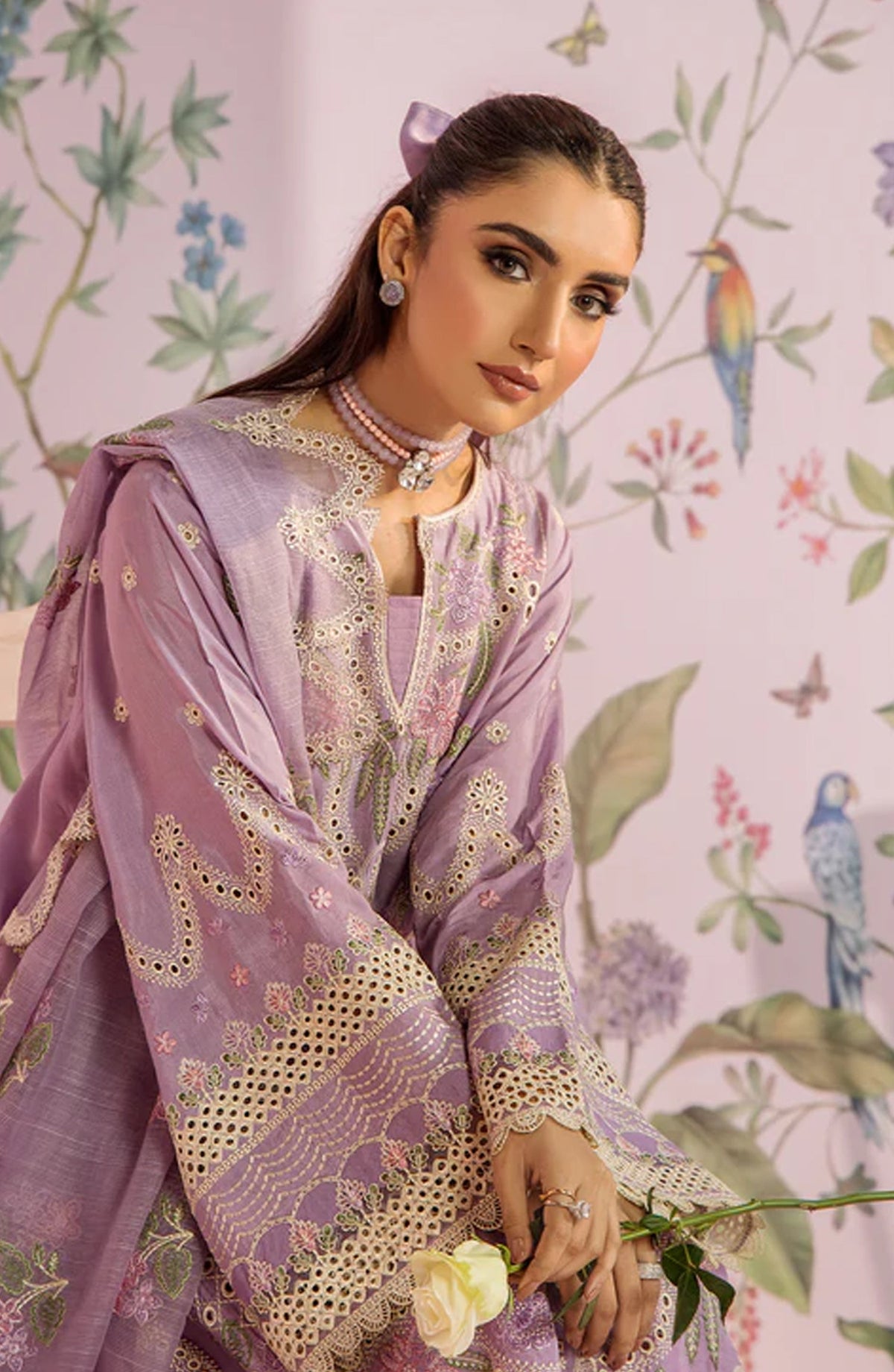 Meeral by Saad Shaikh Embroidered Unstitched 3 Piece Suit - Elanora - SSH26TR - Purple - Eid Collection