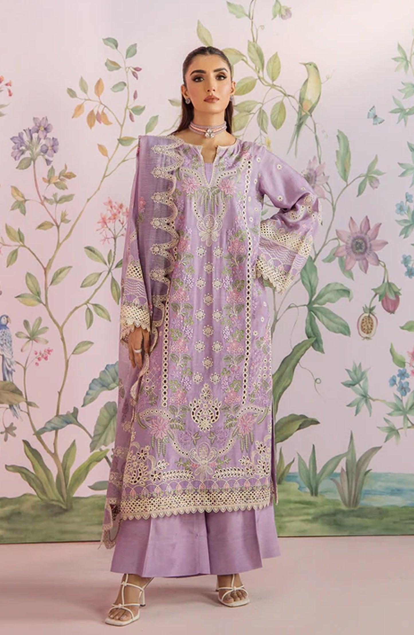 Meeral by Saad Shaikh Embroidered Unstitched 3 Piece Suit - Elanora - SSH26TR - Purple - Eid Collection