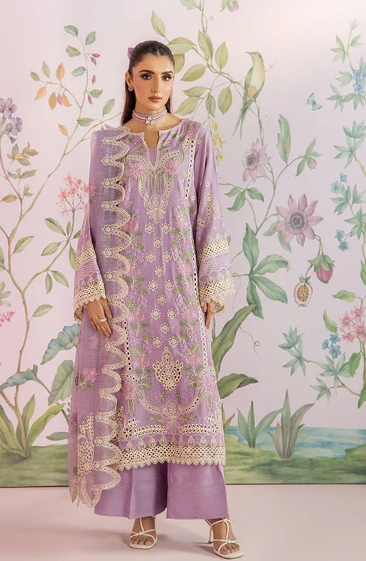 Meeral by Saad Shaikh Embroidered Unstitched 3 Piece Suit - Elanora - SSH26TR - Purple - Eid Collection