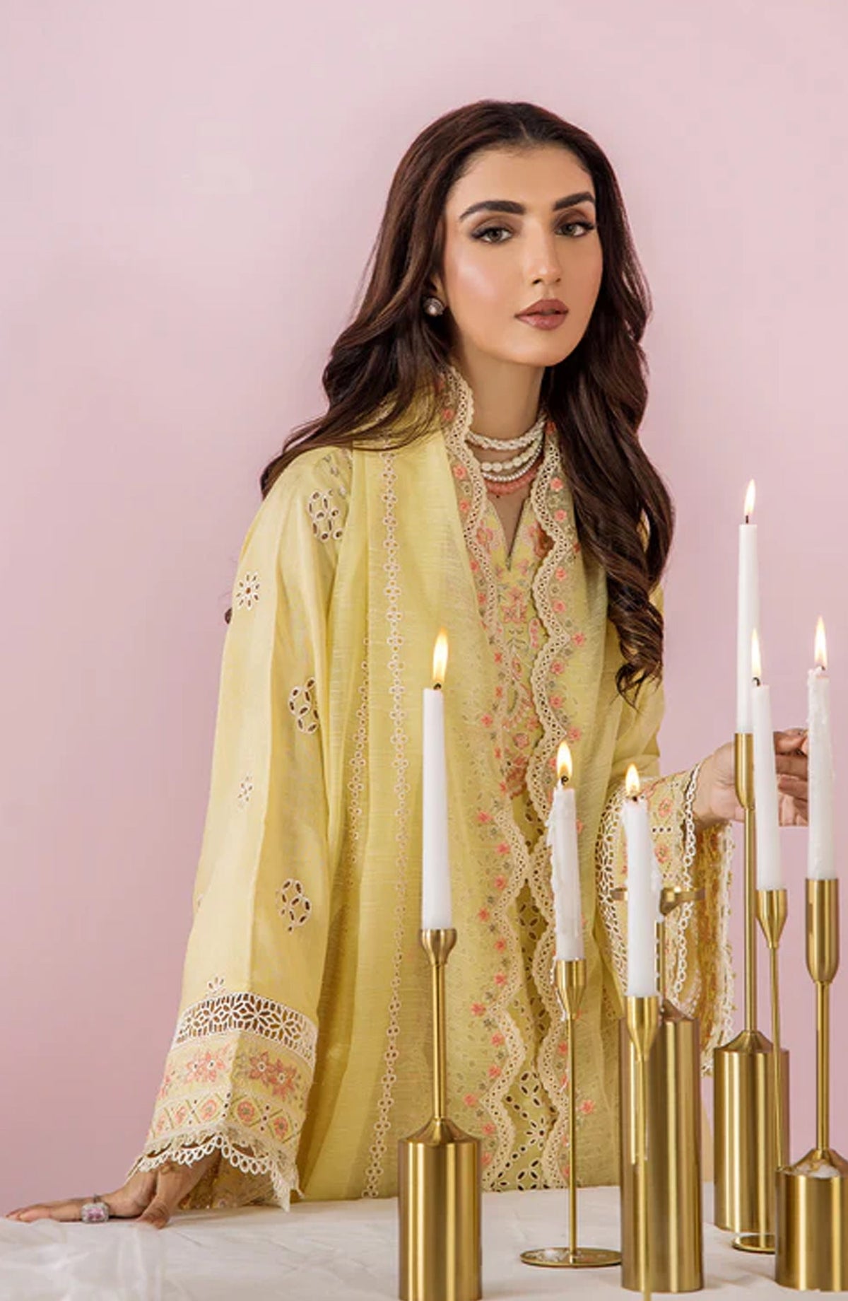 Meeral by Saad Shaikh Embroidered Unstitched 3 Piece Suit - Amelia - SSH26TR - Yellow - Eid Collection