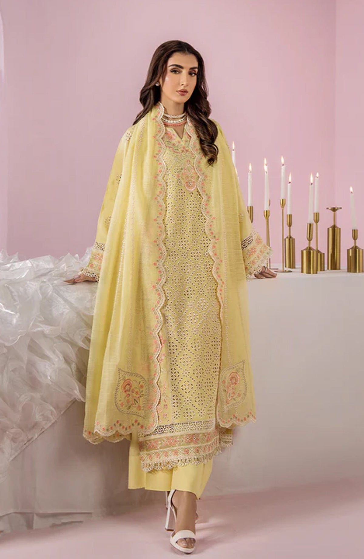 Meeral by Saad Shaikh Embroidered Unstitched 3 Piece Suit - Amelia - SSH26TR - Yellow - Eid Collection
