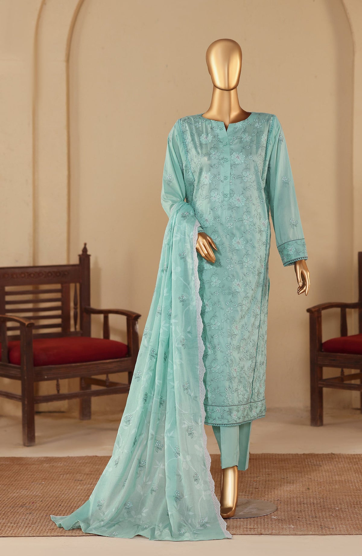 Meeras by HZ Textile Embroidered Lawn Unstitched 3 Piece Suit - D-09 - HZ26MERS - Blue - Summer Collection