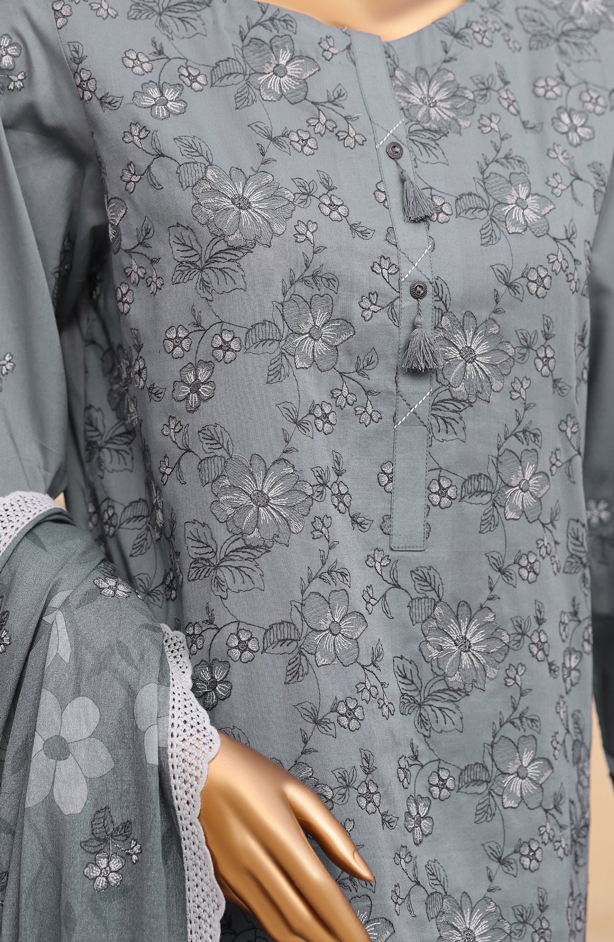 Meeras by HZ Textile Embroidered Lawn Unstitched 3 Piece Suit - D-06 - HZ26MERS - Grey - Summer Collection