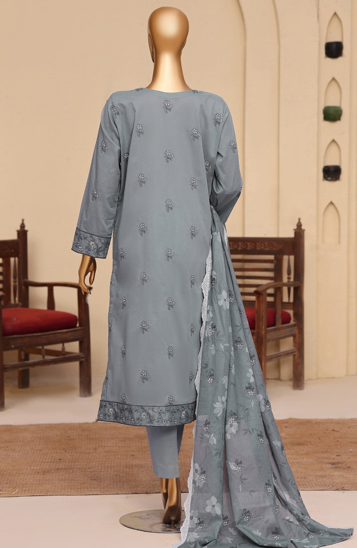 Meeras by HZ Textile Embroidered Lawn Unstitched 3 Piece Suit - D-06 - HZ26MERS - Grey - Summer Collection