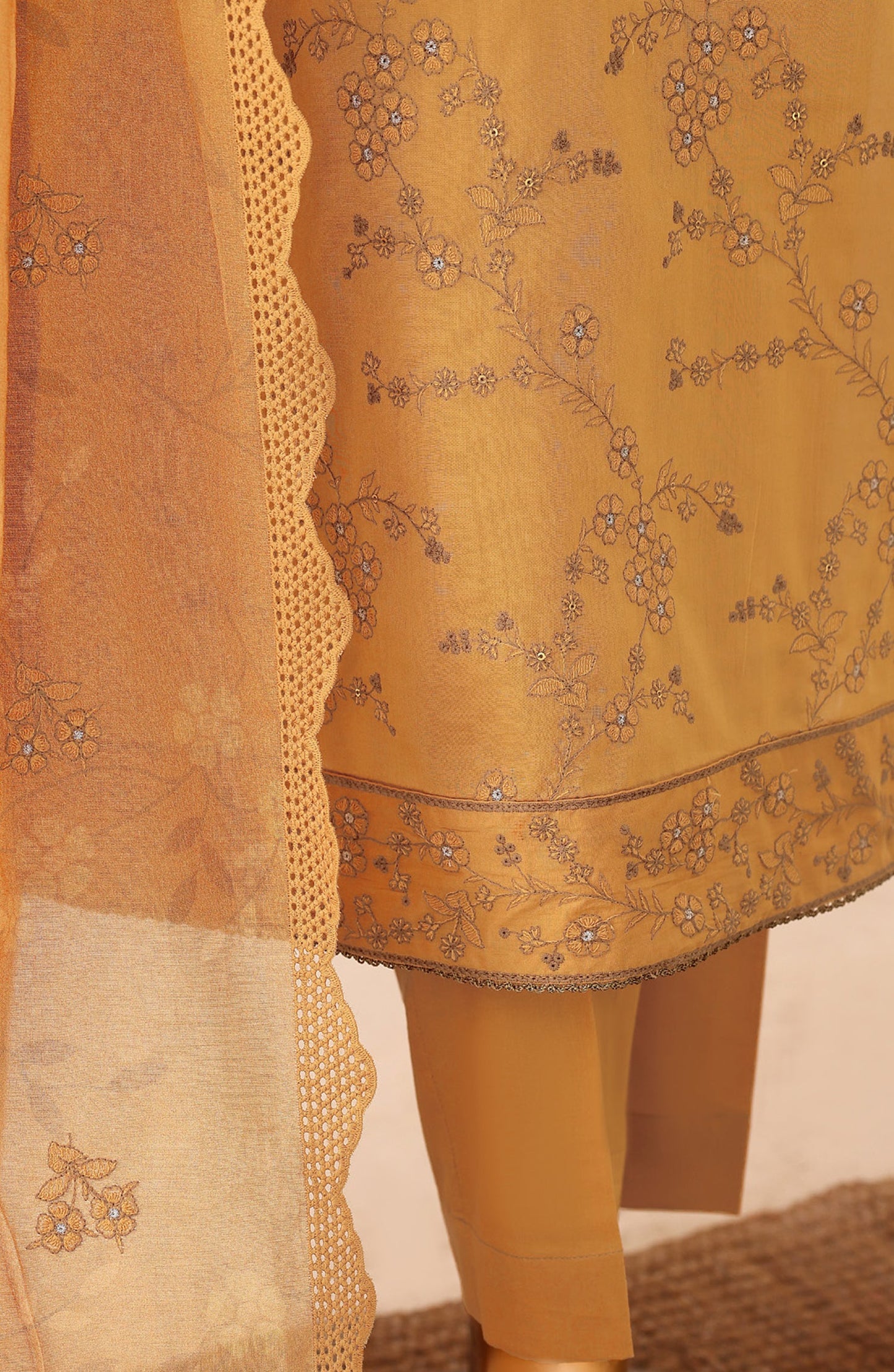 Meeras by HZ Textile Embroidered Lawn Unstitched 3 Piece Suit - D-05 - HZ26MERS - Mustard - Summer Collection