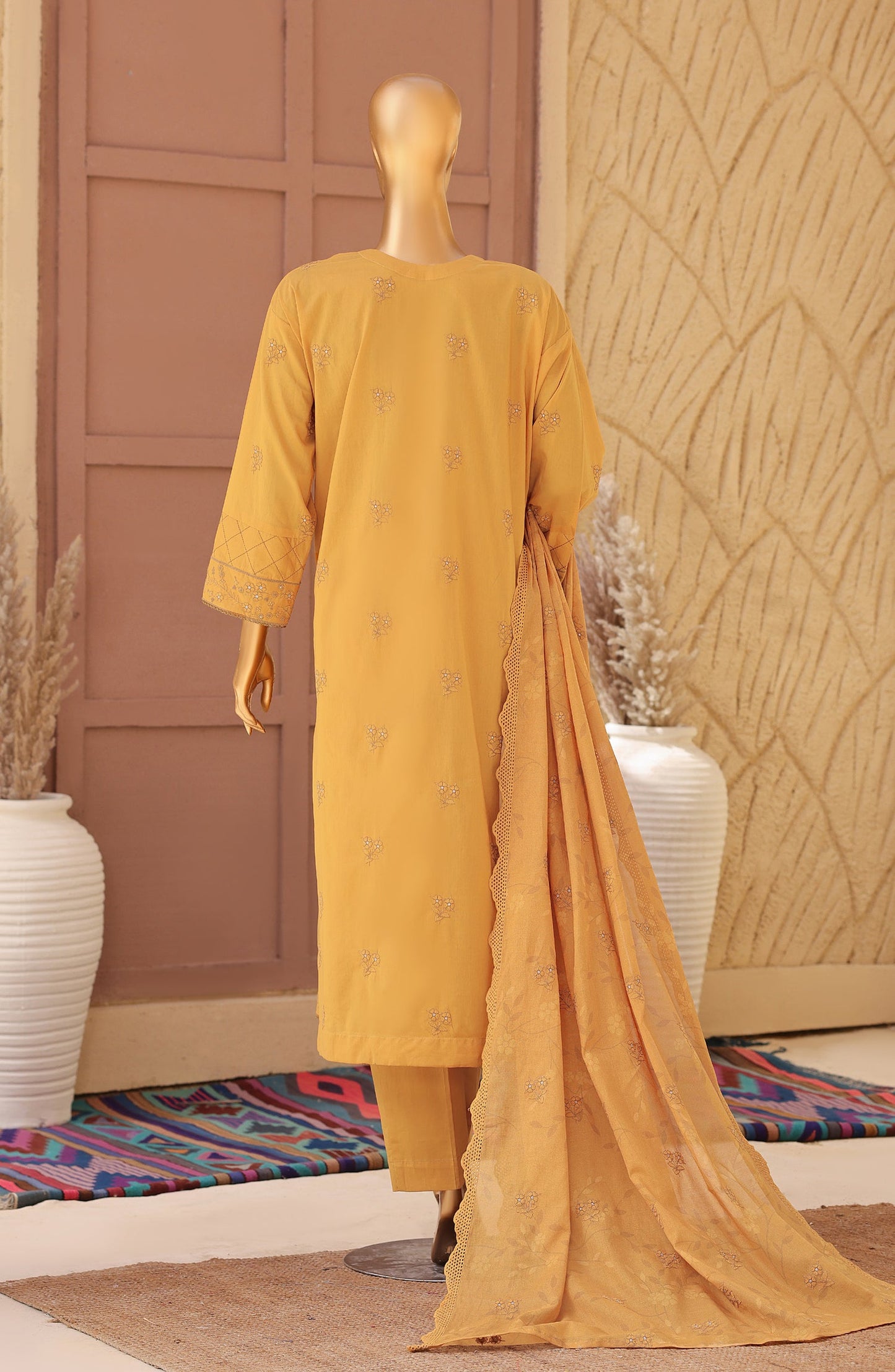 Meeras by HZ Textile Embroidered Lawn Unstitched 3 Piece Suit - D-05 - HZ26MERS - Mustard - Summer Collection