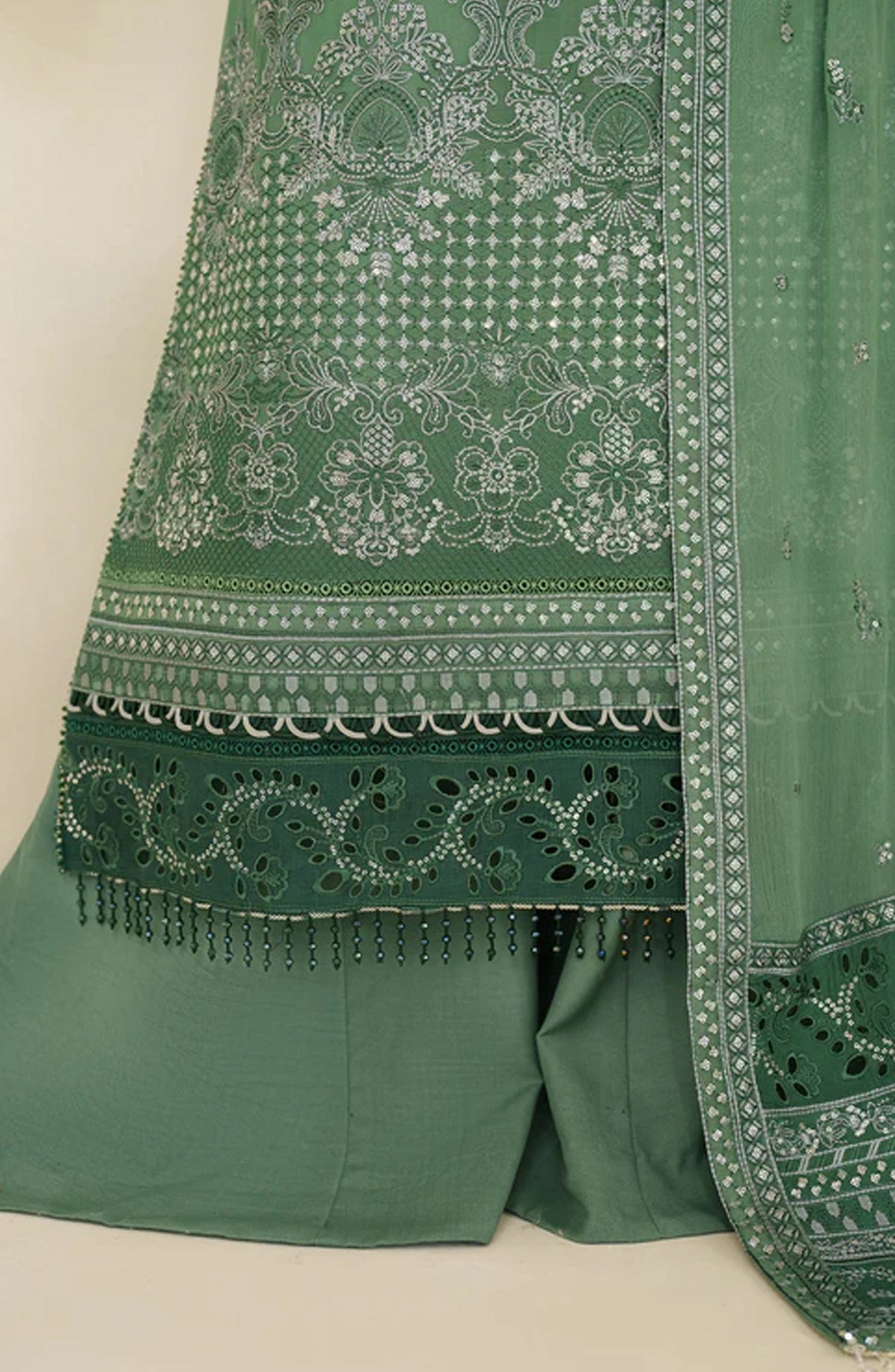 Meesa by Zarif Exclusive Embroidered Chiffon Unstitched 3 Piece Suit - Jiroon - ZRF25MSA - Green - Luxury Formals Collection