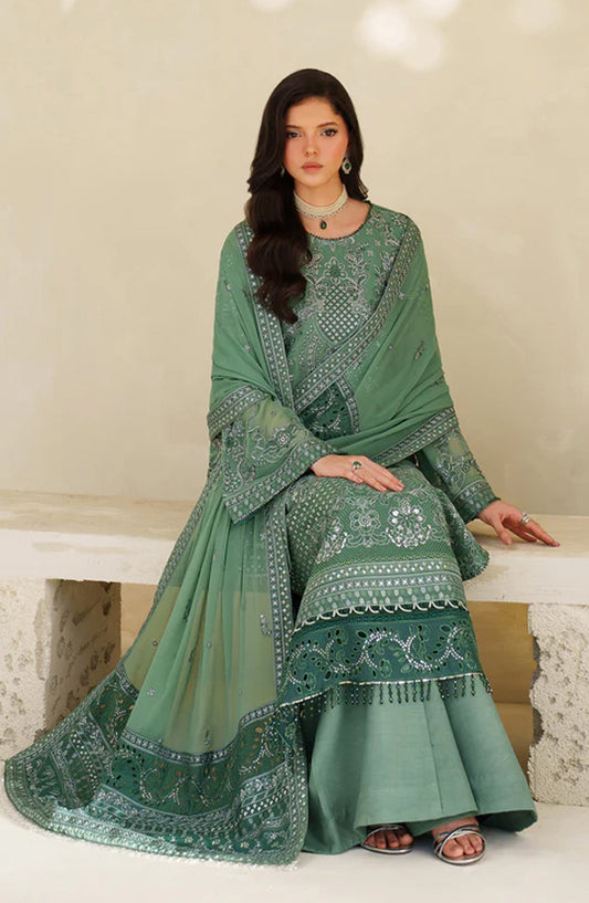 Meesa by Zarif Exclusive Embroidered Chiffon Unstitched 3 Piece Suit - Jiroon - ZRF25MSA - Green - Luxury Formals Collection