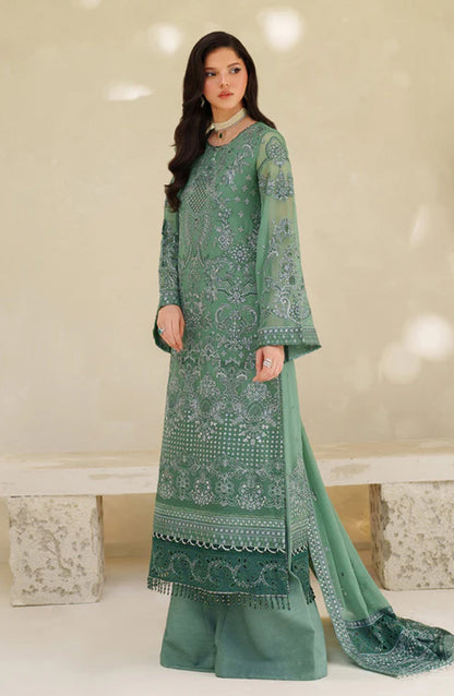 Meesa by Zarif Exclusive Embroidered Chiffon Unstitched 3 Piece Suit - Jiroon - ZRF25MSA - Green - Luxury Formals Collection