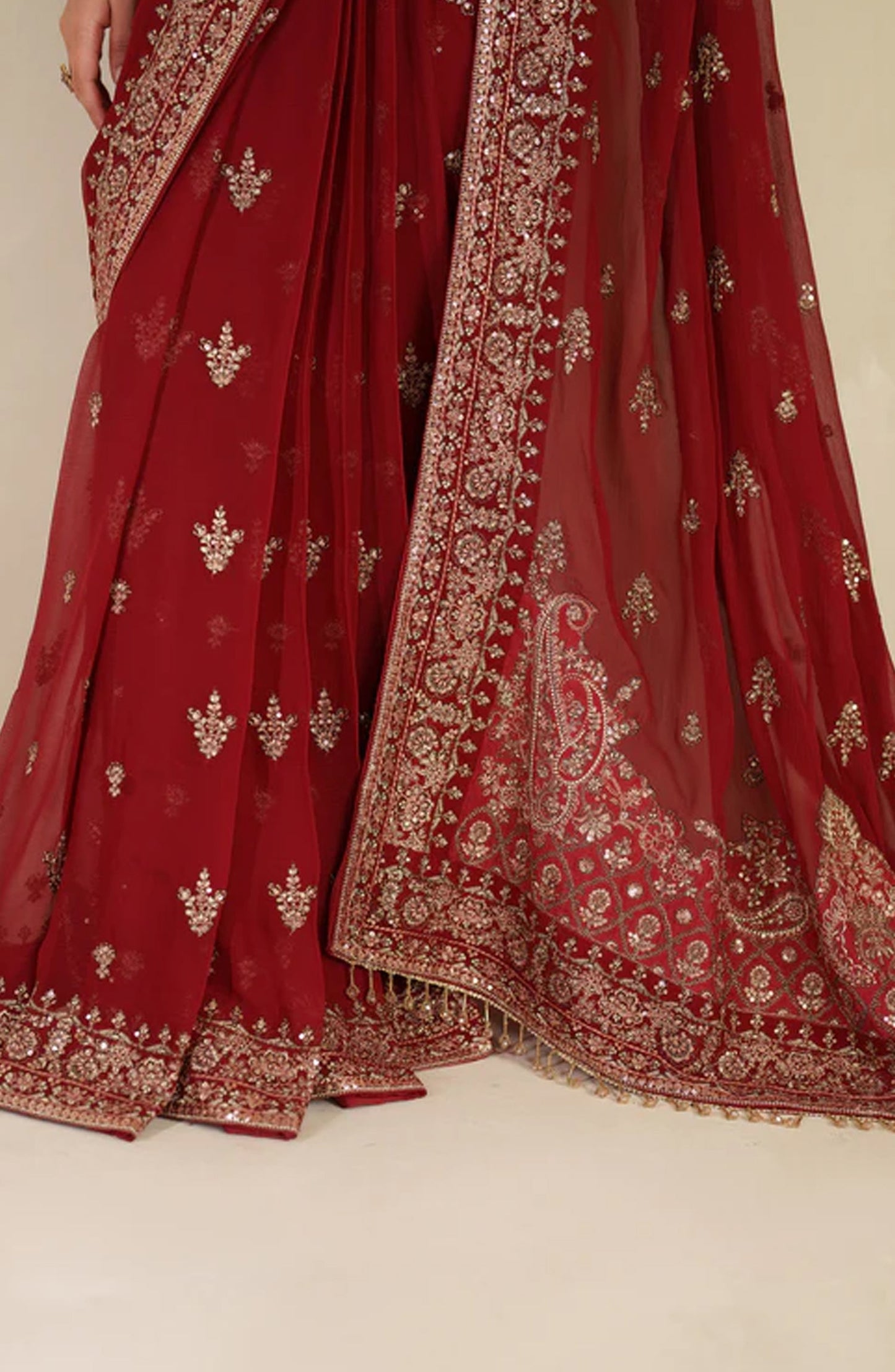 Meesa by Zarif Exclusive Embroidered Chiffon Unstitched 3 Piece Suit - Sumrah - ZRF25MSA - Red - Luxury Formals Collection
