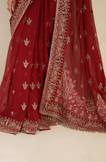 Meesa by Zarif Exclusive Embroidered Chiffon Unstitched 3 Piece Suit - Sumrah - ZRF25MSA - Red - Luxury Formals Collection