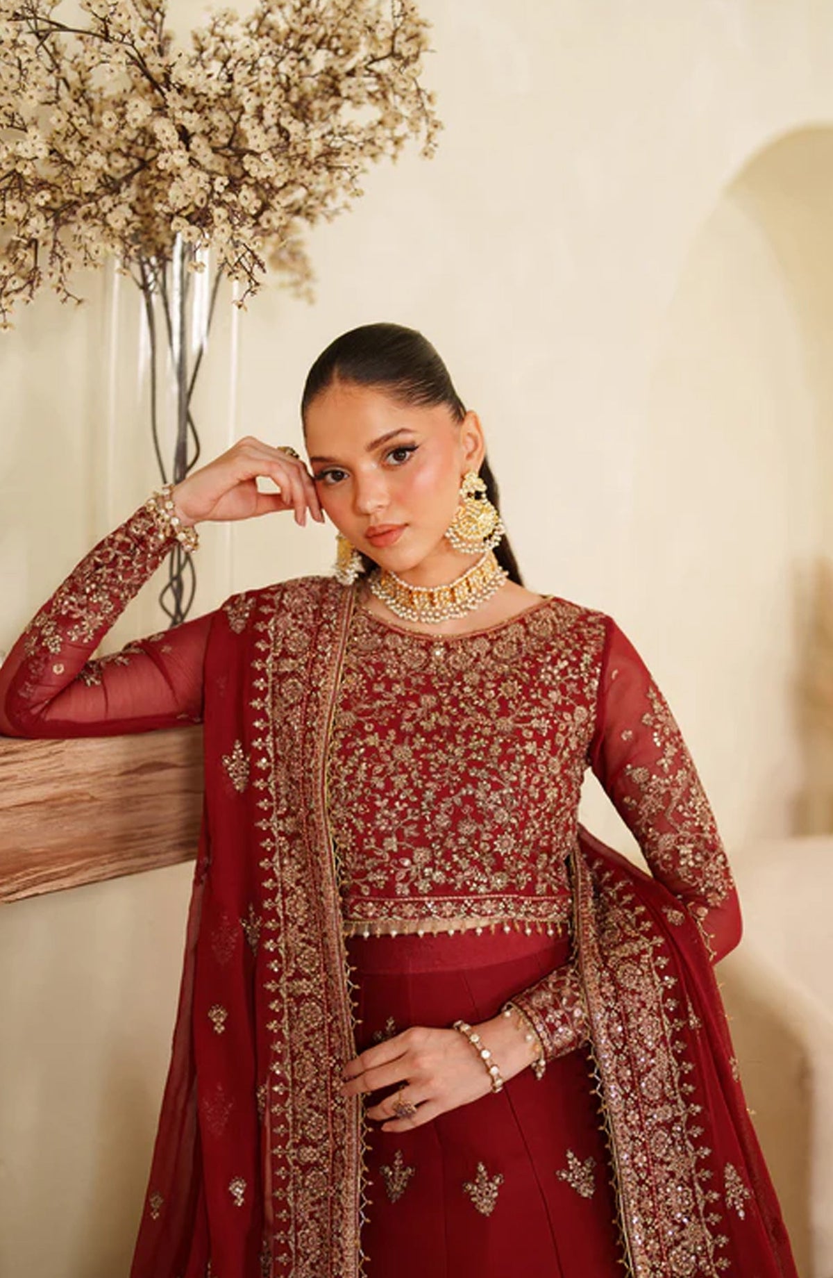 Meesa by Zarif Exclusive Embroidered Chiffon Unstitched 3 Piece Suit - Sumrah - ZRF25MSA - Red - Luxury Formals Collection