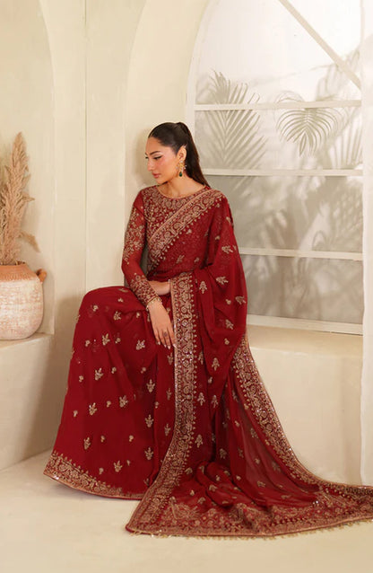 Meesa by Zarif Exclusive Embroidered Chiffon Unstitched 3 Piece Suit - Sumrah - ZRF25MSA - Red - Luxury Formals Collection