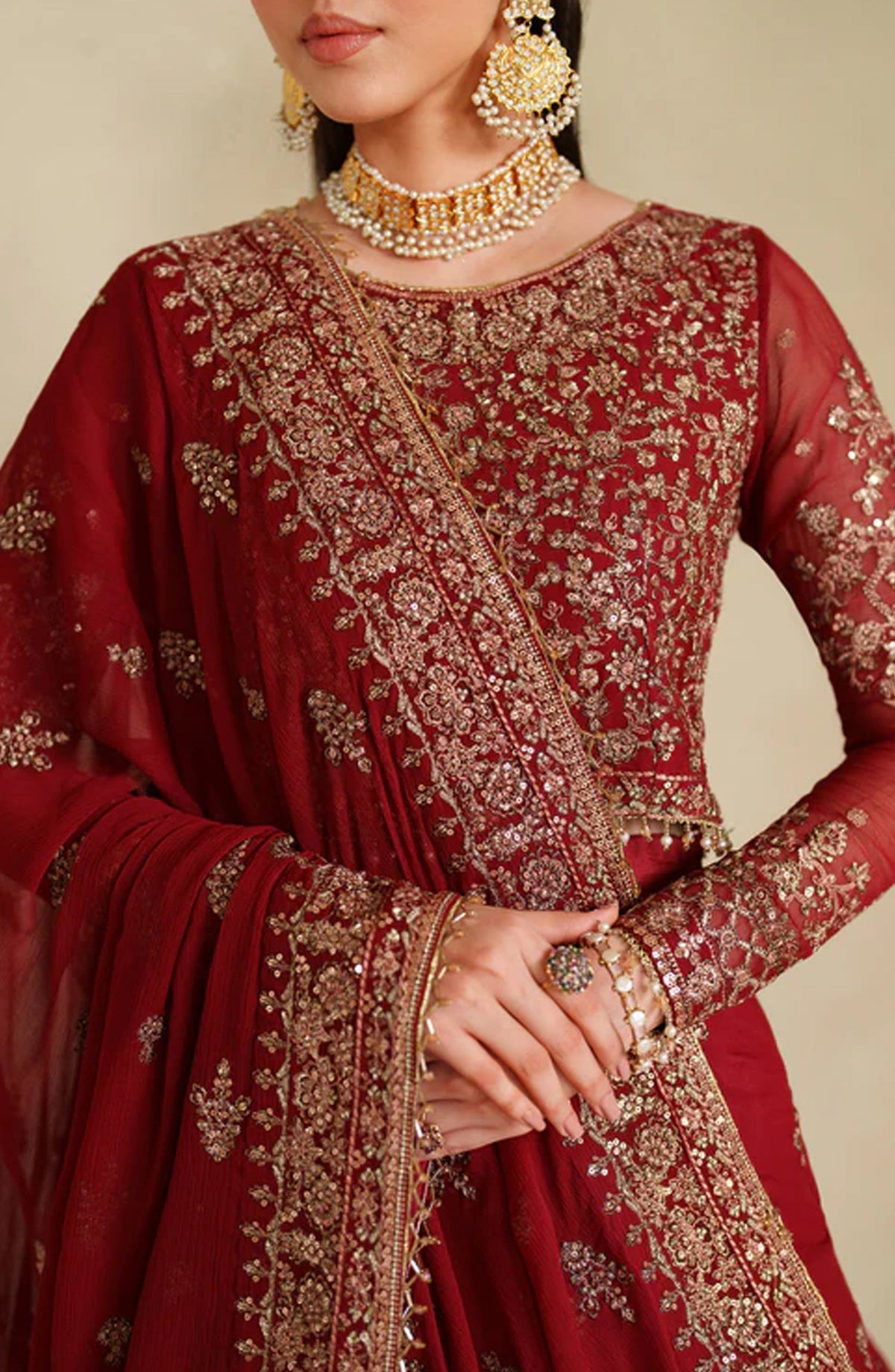 Meesa by Zarif Exclusive Embroidered Chiffon Unstitched 3 Piece Suit - Sumrah - ZRF25MSA - Red - Luxury Formals Collection