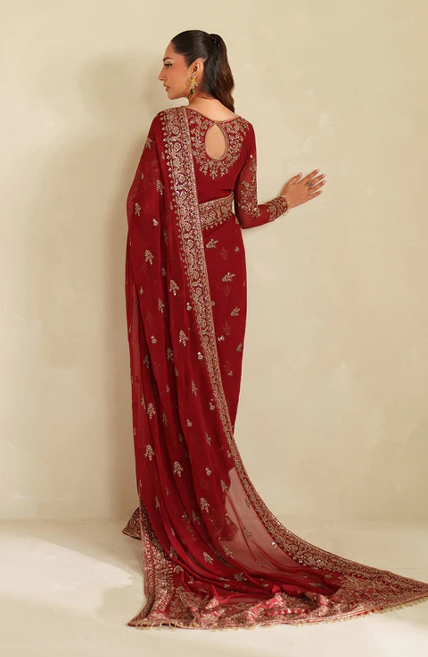 Meesa by Zarif Exclusive Embroidered Chiffon Unstitched 3 Piece Suit - Sumrah - ZRF25MSA - Red - Luxury Formals Collection