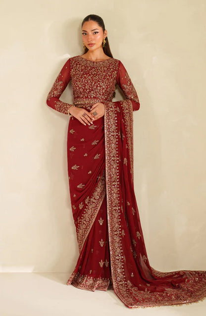 Meesa by Zarif Exclusive Embroidered Chiffon Unstitched 3 Piece Suit - Sumrah - ZRF25MSA - Red - Luxury Formals Collection