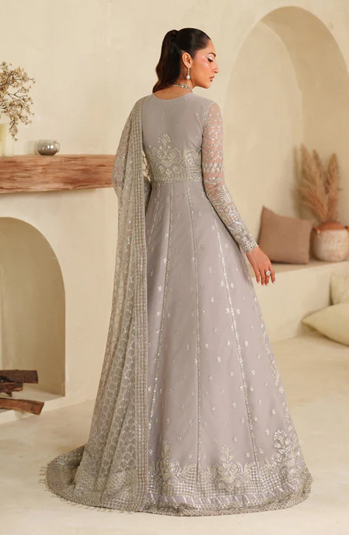 Meesa by Zarif Exclusive Embroidered Net Unstitched 3 Piece Suit - Lemha - ZRF25MSA - Plum - Luxury Formals Collection