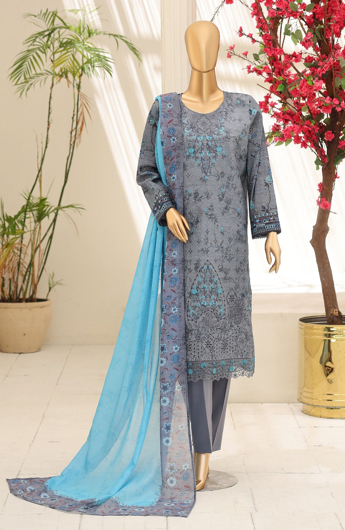 Mehak by HZ Embroidered Lawn Unstitched 3 Piece Suit - D-03 - HZ26MKI - Blue - Summer Collection