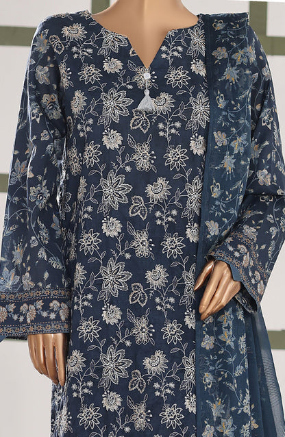 Mehak by HZ Textile Embroidered Lawn Unstitched 3 Piece Suit - D-07 - HZ26MBR - Blue - Summer Collection